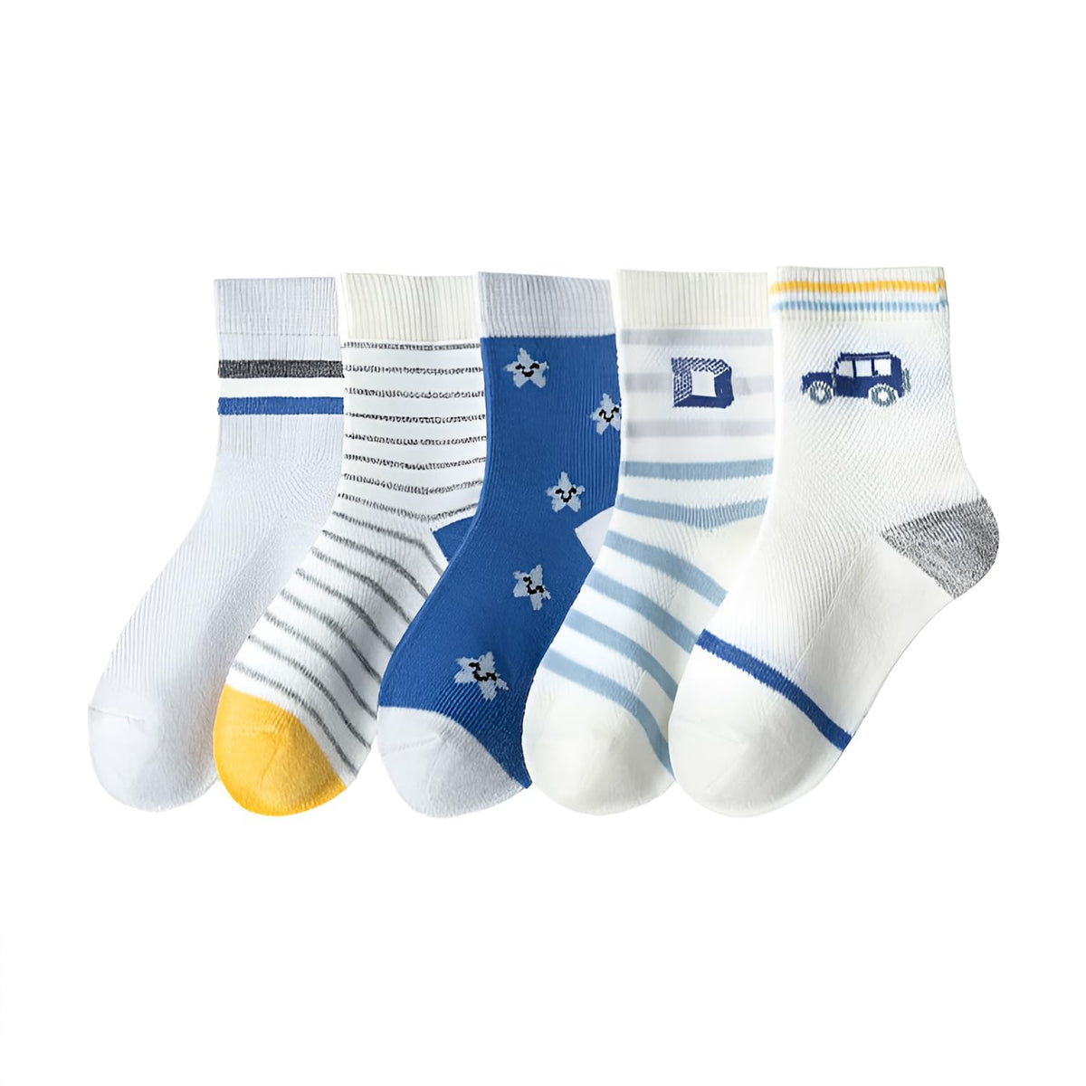 Syga 5 Pairs Baby Girl & Baby Boy Socks, Toddlers Infant Cotton Warm Stretch Crew Socks With Bluecar Design, Suitable For 25 Ye 0-24