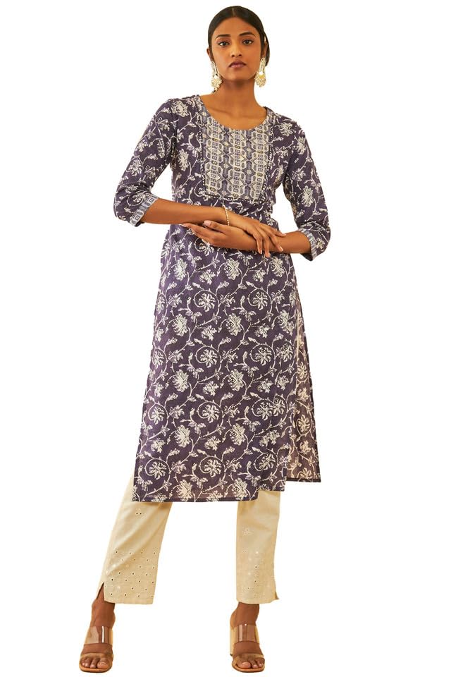 Soch Women Cotton Ajrak Printed Kurta with Sequinned Zari Work