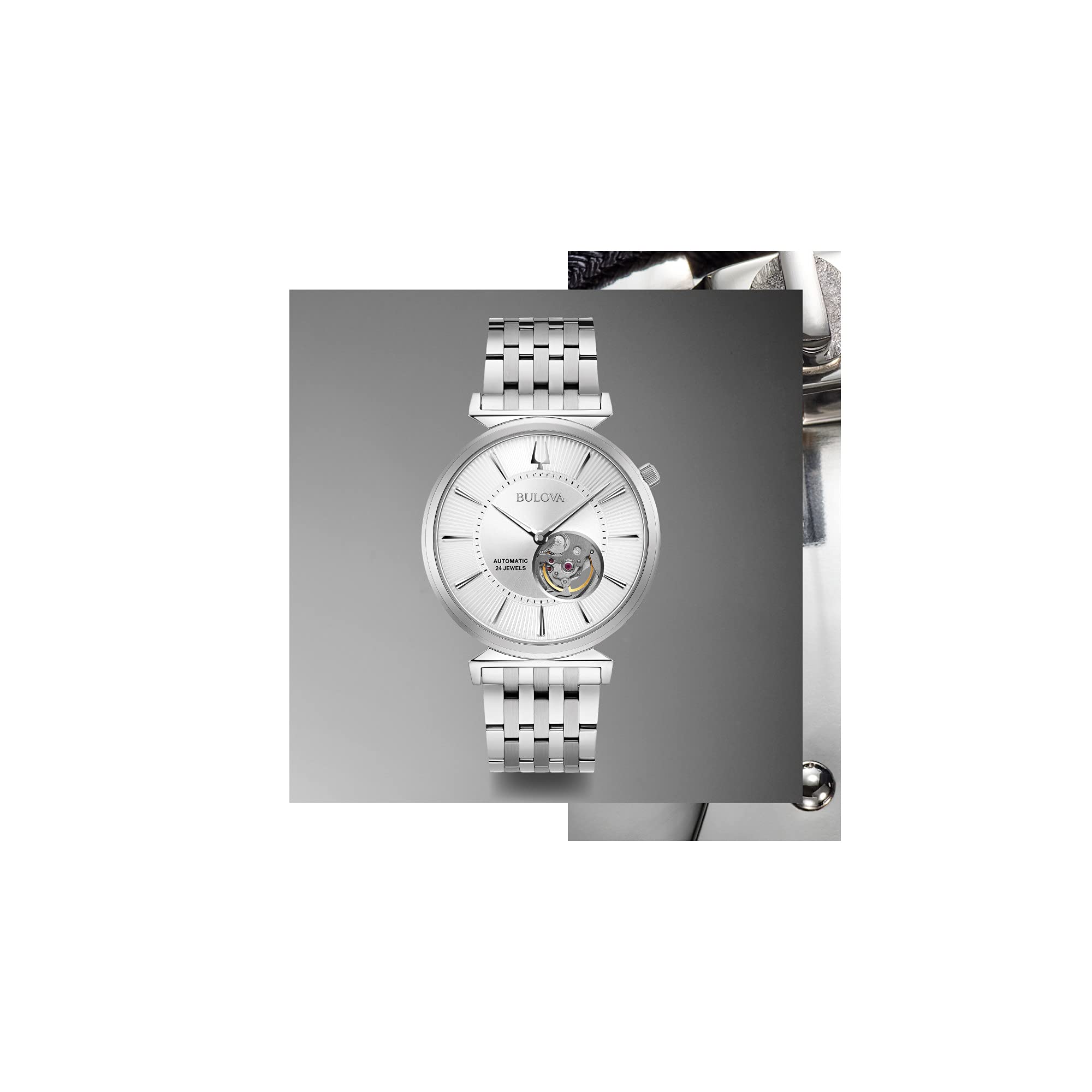 Bulova Classic Automatic Mens Stainless Steel , Silver-Tone (Model: 96A235)