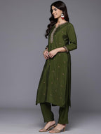 Varanga WomenS Silk Blend Kurta Set (Vskd32685_Olive