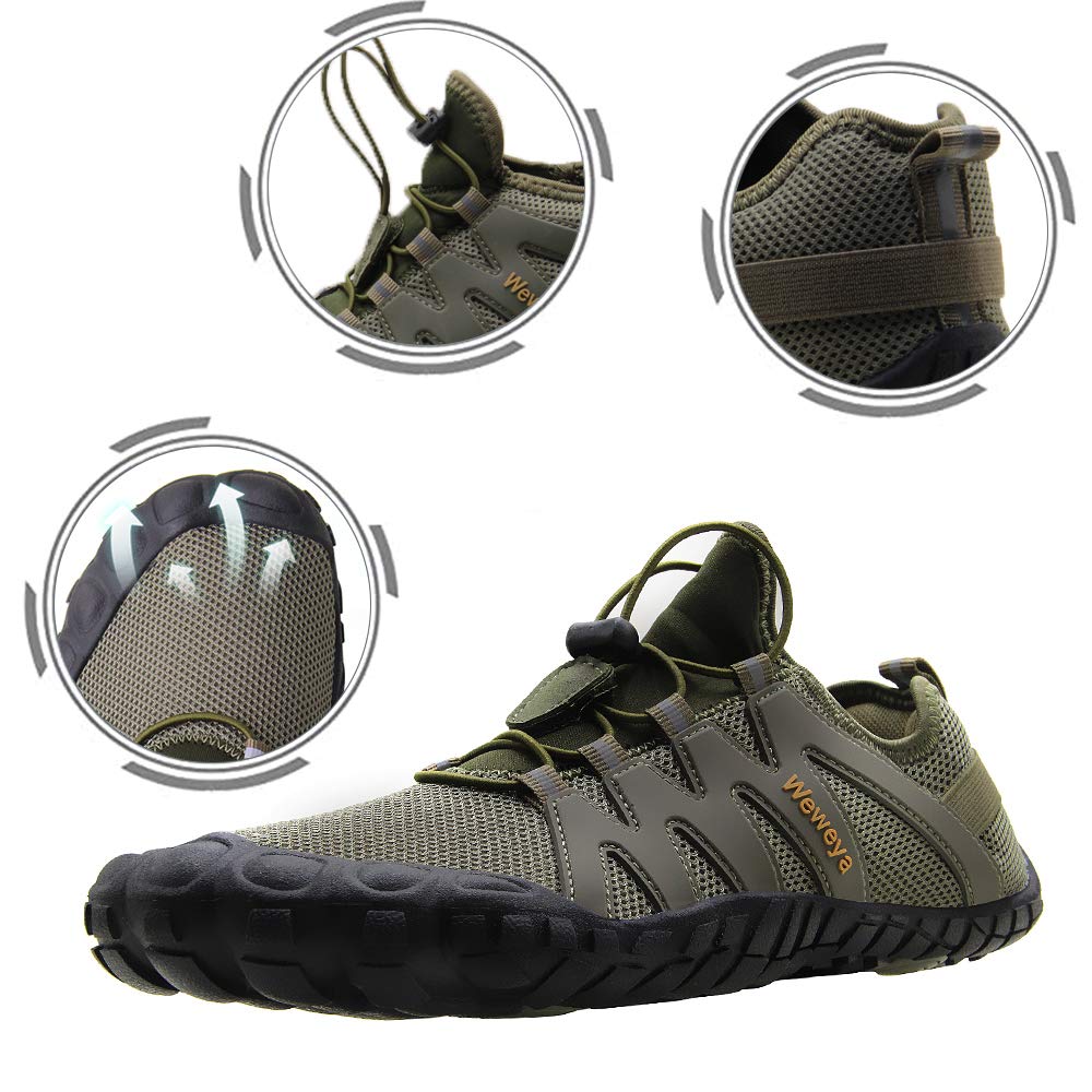 Weweya Barefoot Shoes Men Cross Training Five Fingers Minimalist Running Zero Drop Wide Toe Box Shoe Size 9 Army Green