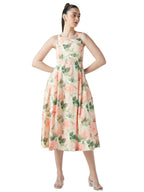 Bewakoof WomenS All Over Printed Regular Fit Sleeveless Square Neck Poplin Cotton Midi Dress_645119_Off White_L