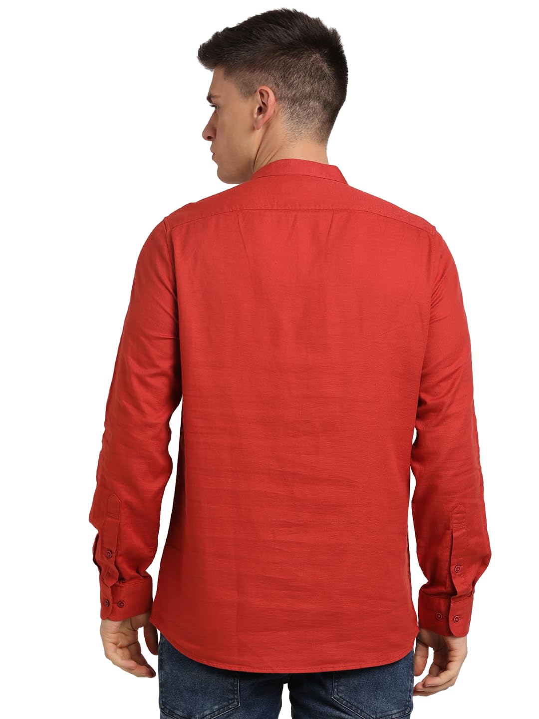 Turtle Men 100% Cotton Brick Red Solid Slim Fit Casual Kurta Shirt