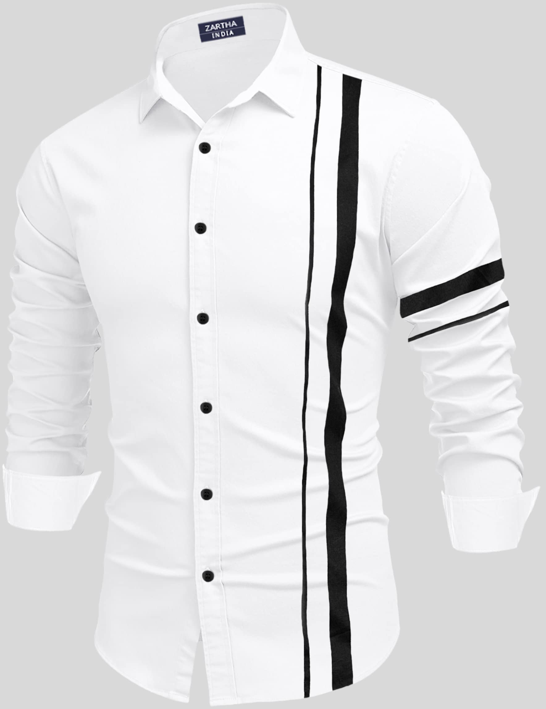 Zartha MenS Regular Fit Striped Pattern Cotton Blend Shirt With Collared Neck Long Sleeve And Standard Length | Shirt For Man