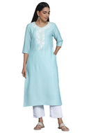 Libas WomenS Silk Floral Straight Kurta (26808 Blue