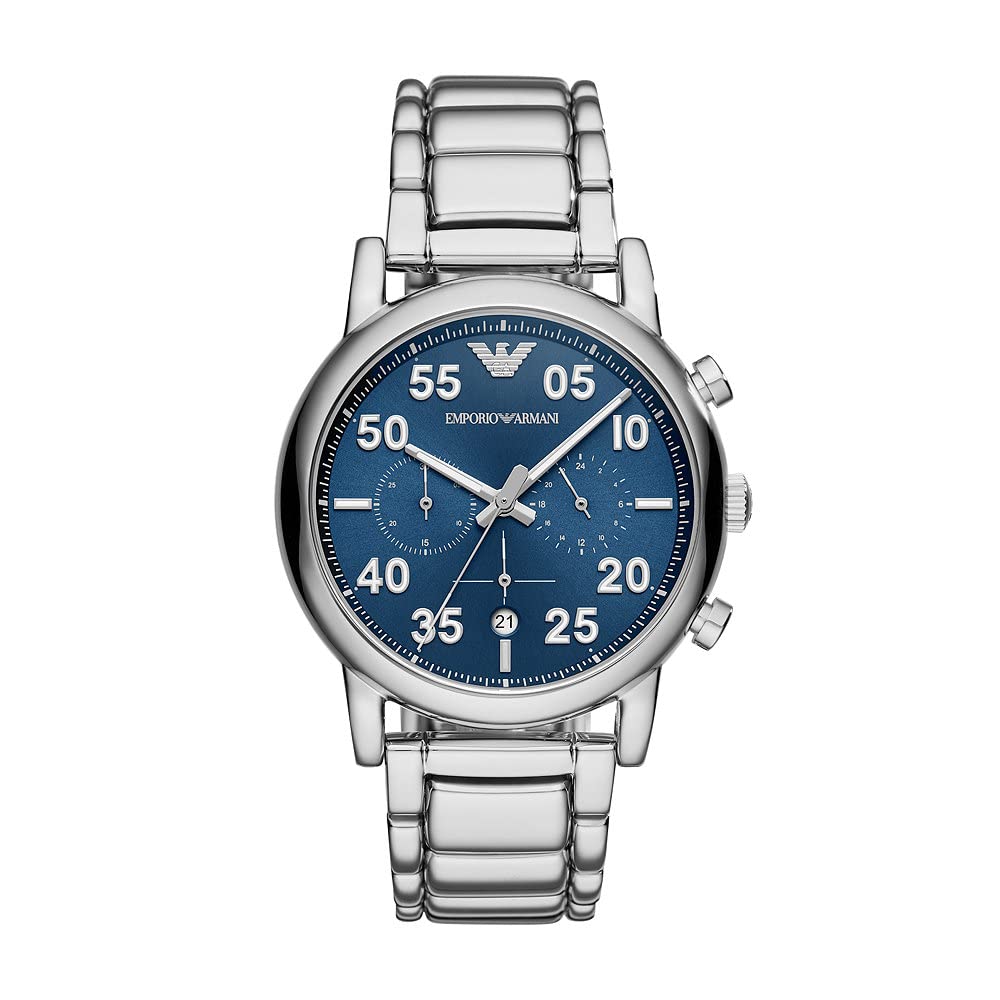 Emporio Armani Men's Chronograph Stainless Steel Quartz Watch with Stainless-Steel Strap, Silver, 22 (Model: AR11132)