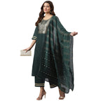 ANNI DESIGNER Women's Cotton Blend Straight Solid Kurta with Palazzo & Dupatta (Ruchir Green_XXL_XX-Large_Green)