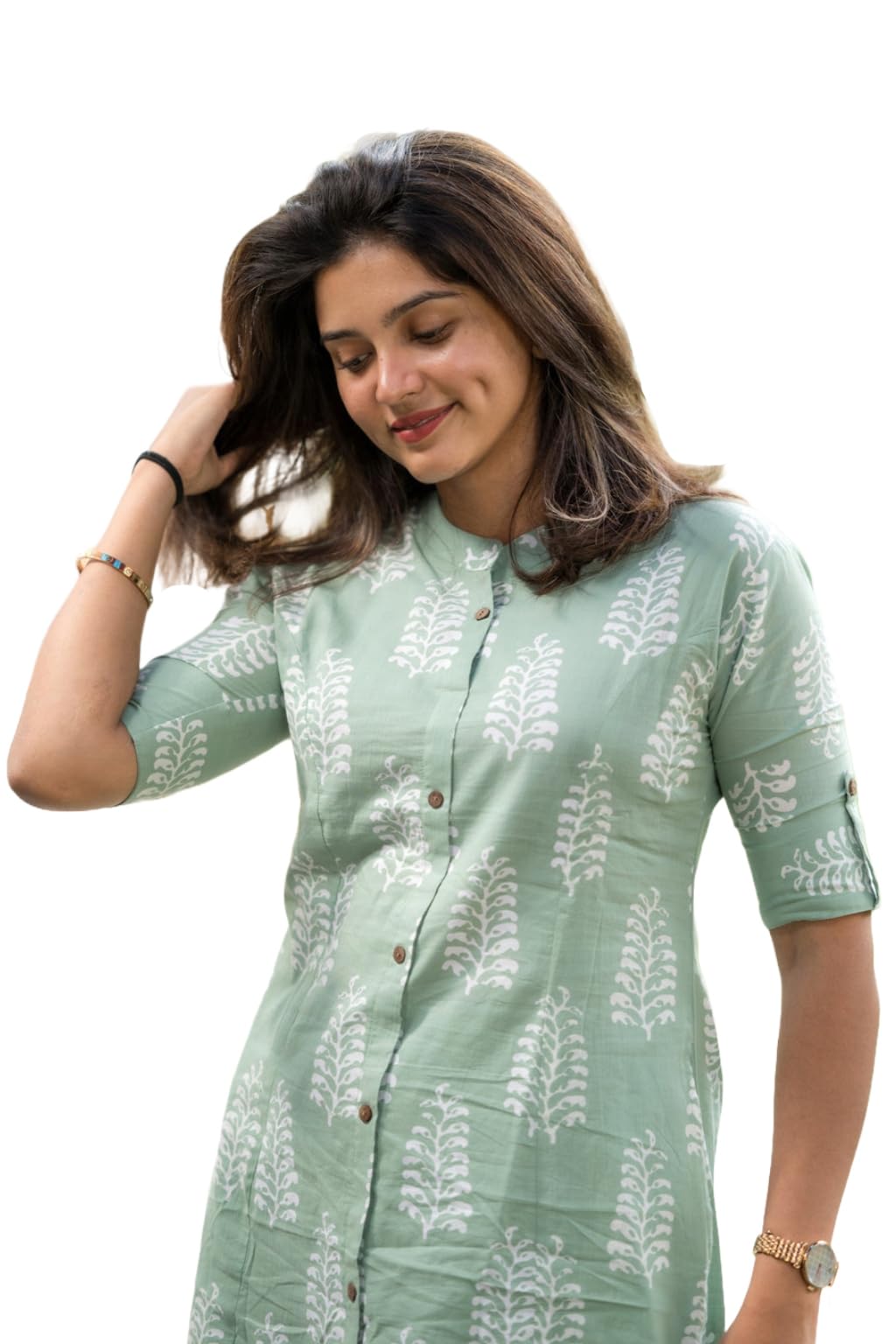 ANNI DESIGNER Womens Rayon Viscose A-Line Printed Kurta with Pant (KOPEK Green_S_Green_Small)