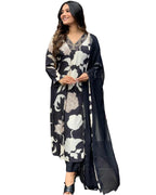 ANNI DESIGNER Womens Rayon Blend Straight Printed Kurta with Pant & Dupatta (KALAL Black_XL_Black_X-Large)
