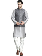 Jompers Mens Printed Nehru Jacket With Kurta Pyjama Set