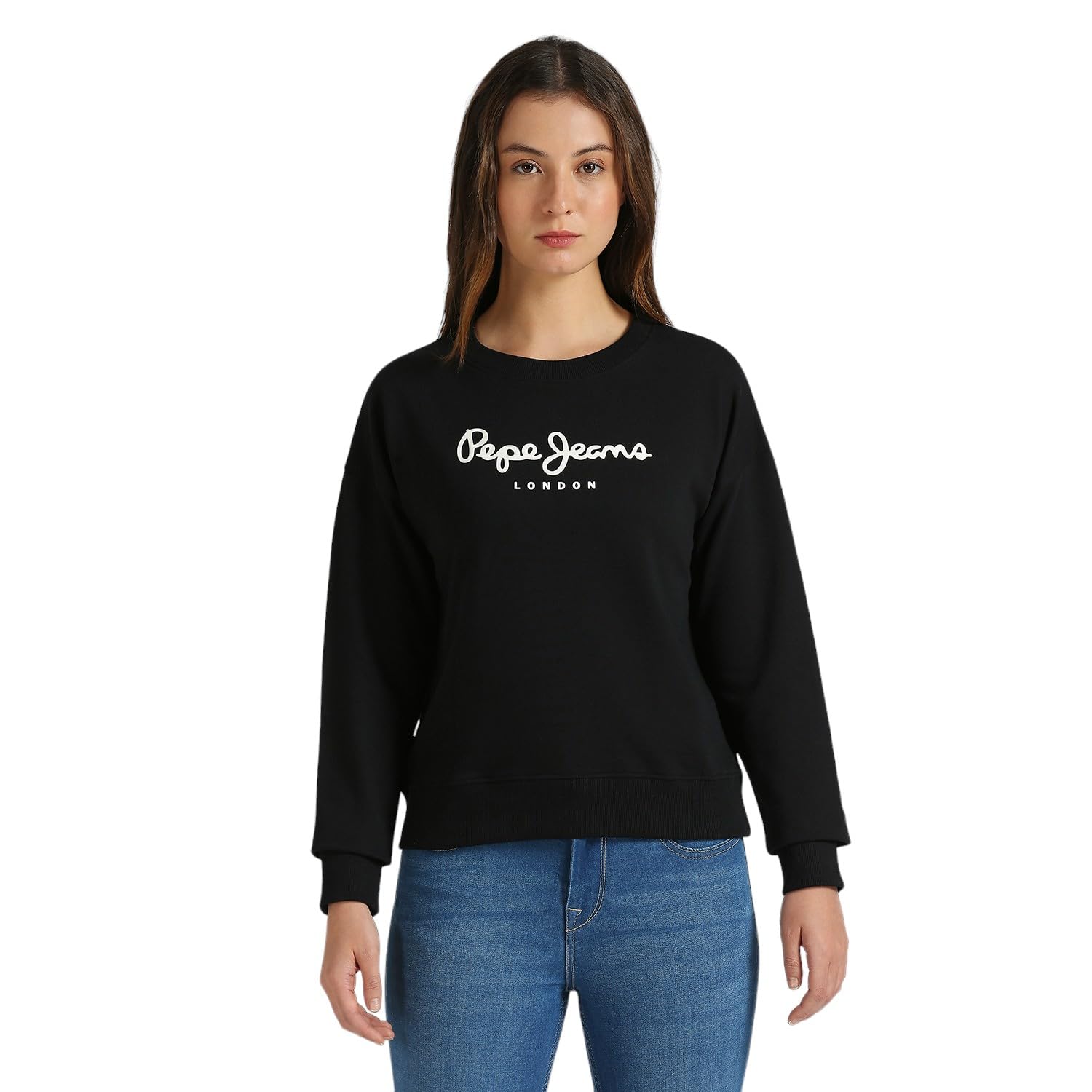 Pepe Jeans Black Glitter Print Full Sleeve Sweatshirt