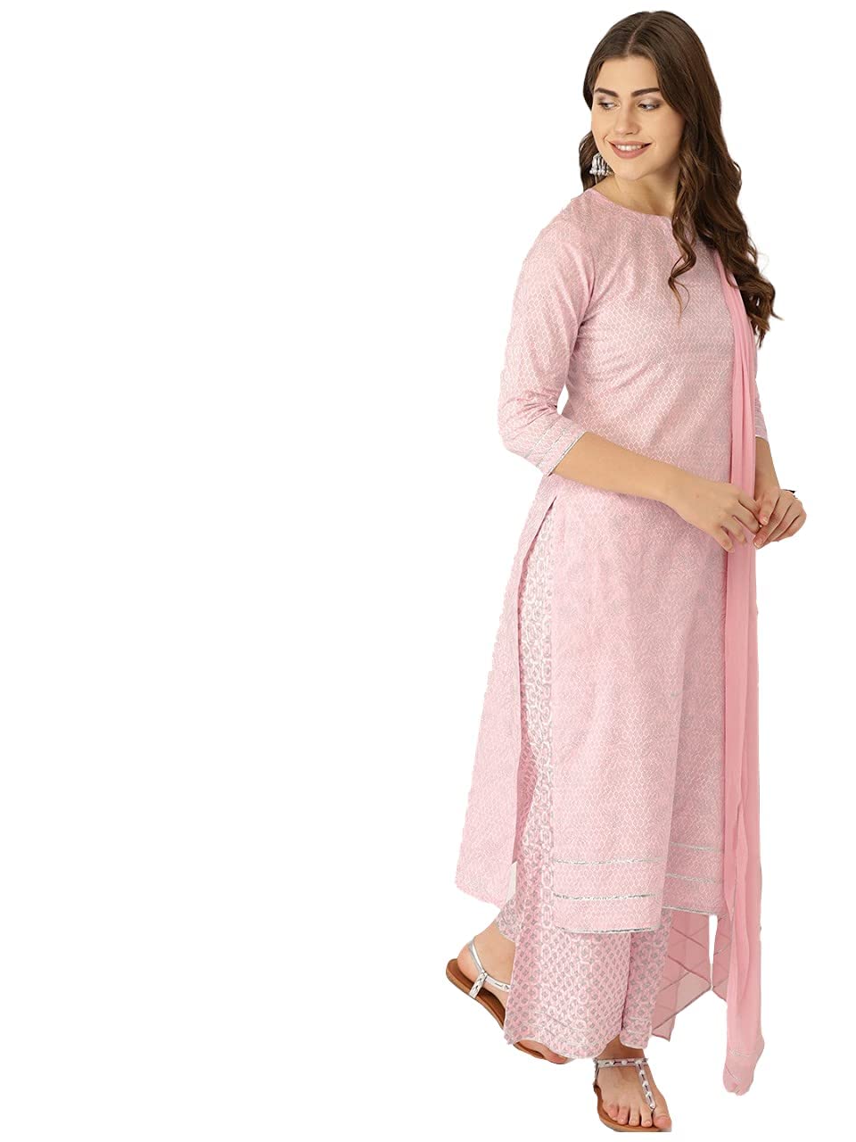 Gosriki Women'S Cotton Blend Regular Kurta Set (Shopping-Pink-Go Large)