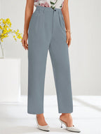 Shasmi Womens Sky Blue High Waist Pleated Straight Leg Trousers  Elegant Solid Color Work Pants with Pockets, Casual Office Wear