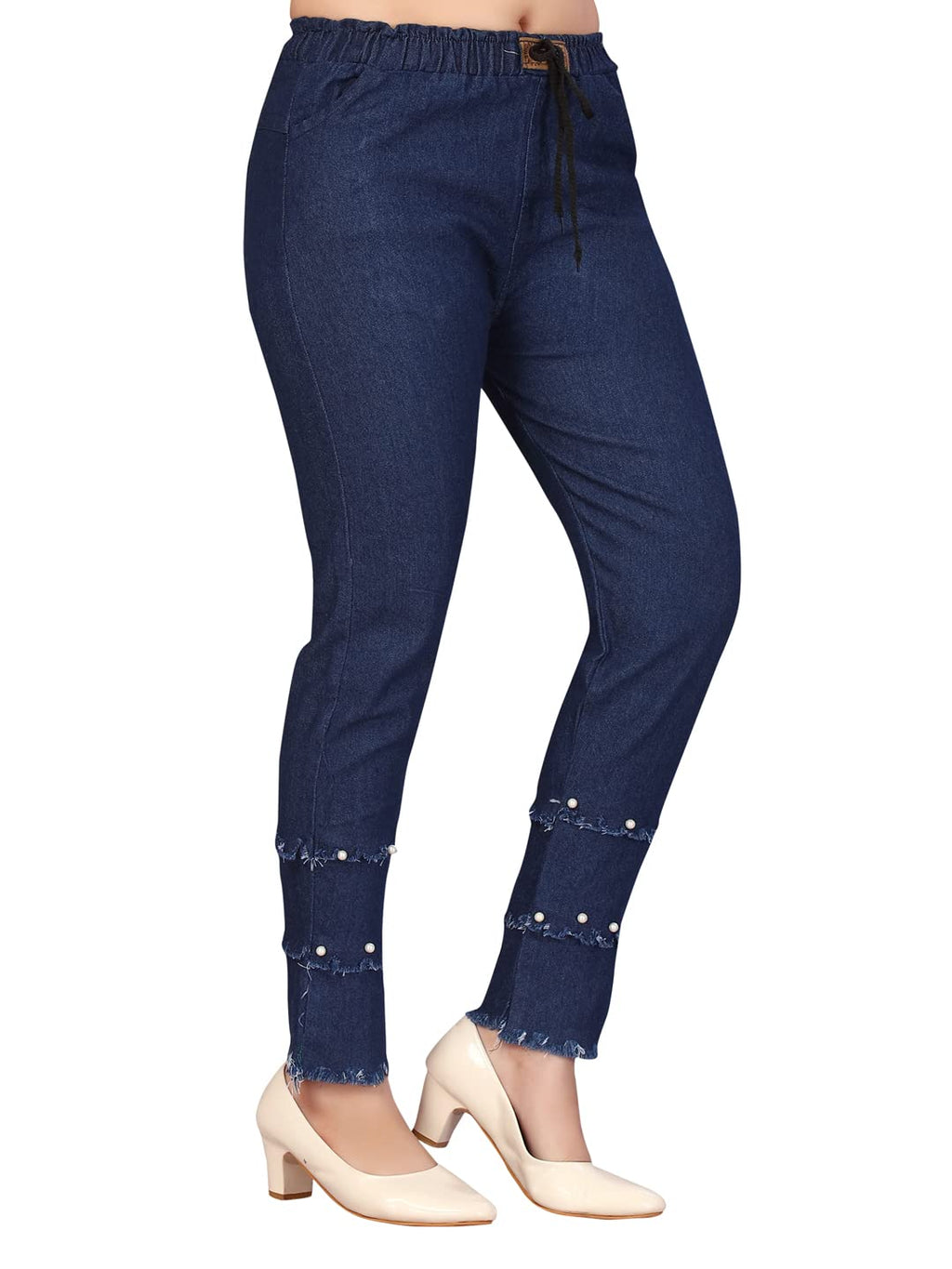 Aarika Girls Navy Blue Colour Beads Emballished Denim Jeans (12-16 Years)