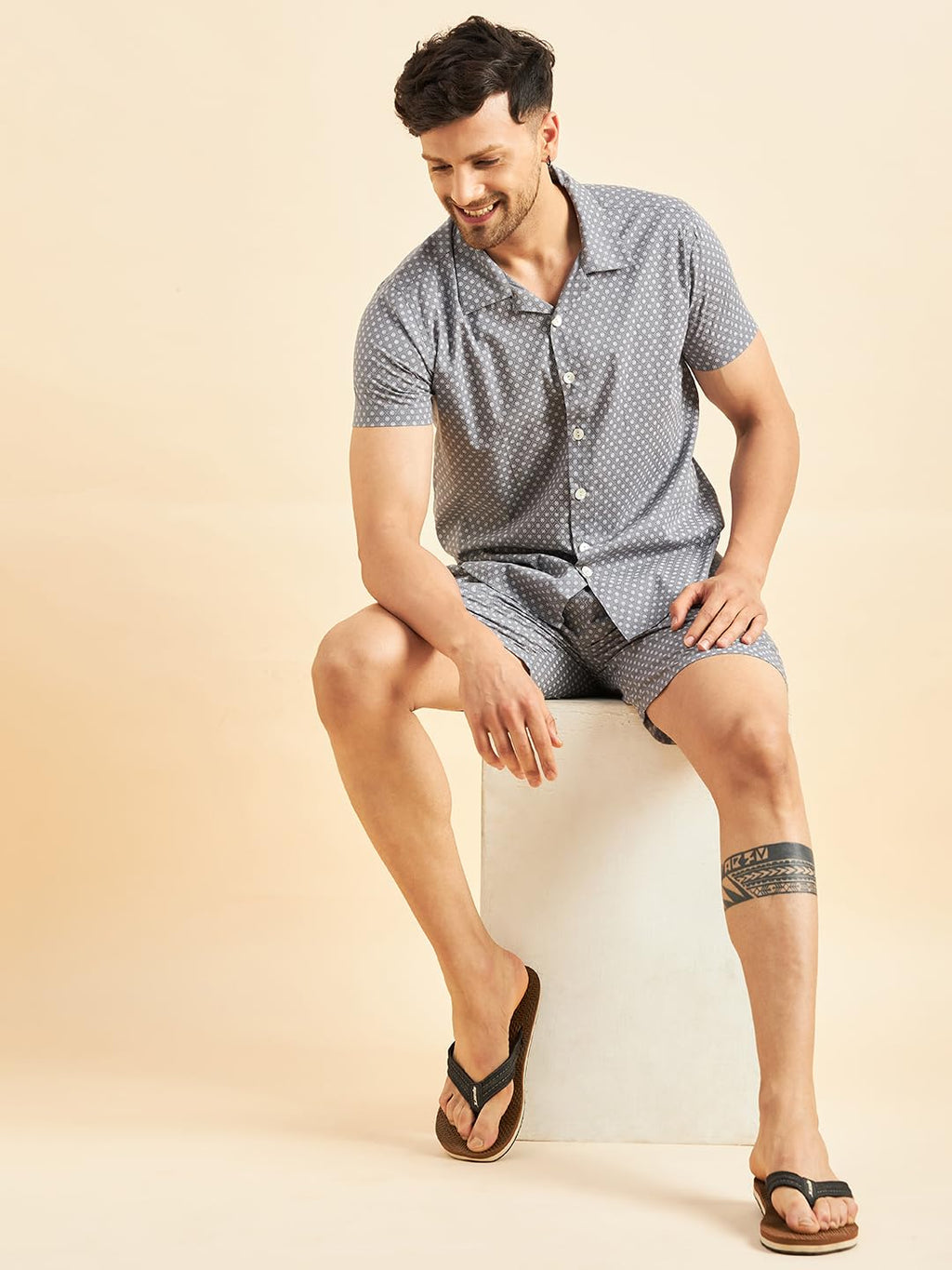 Sweet Dreams Men Prined Front Open Cords Set