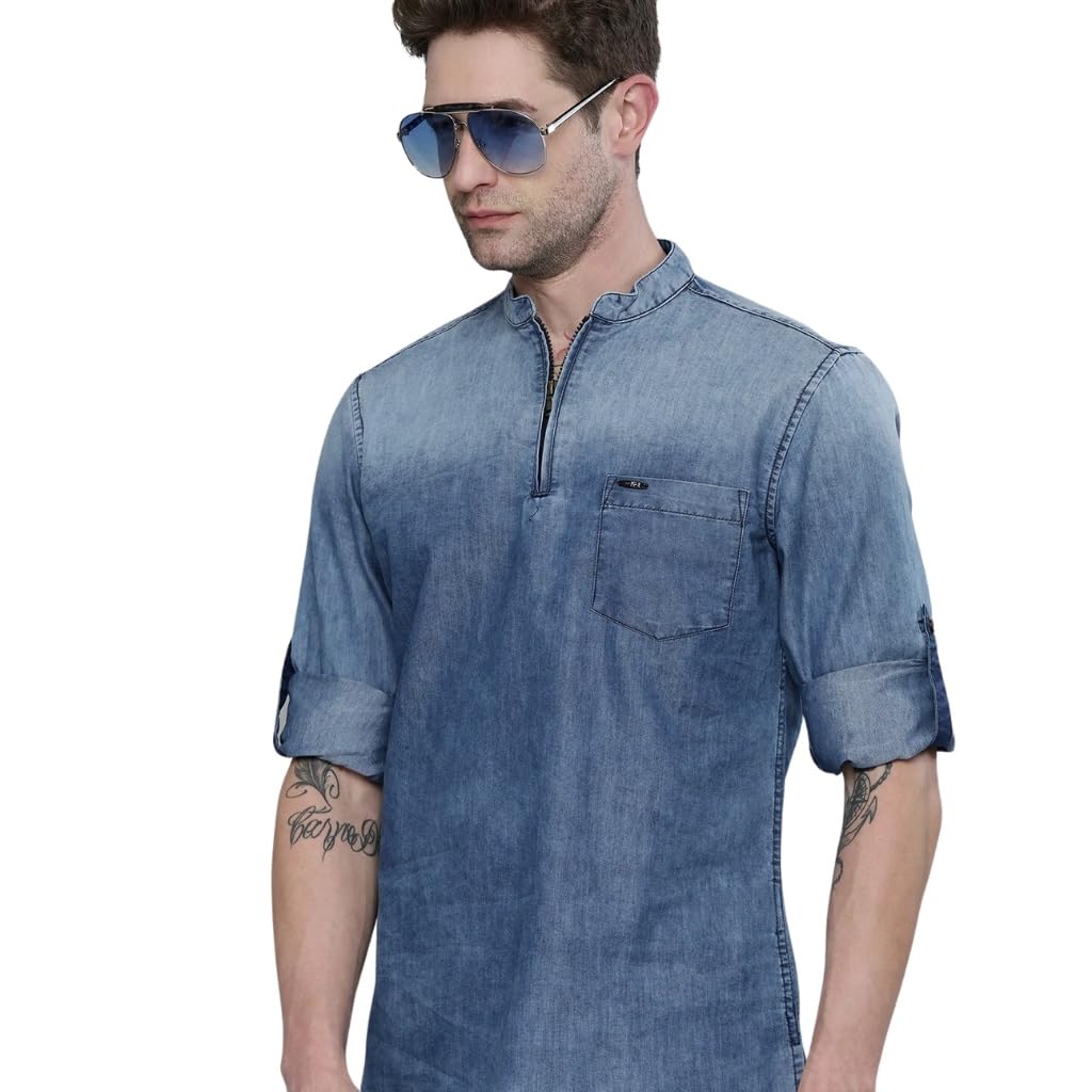The Indian Garage Co Men'S Polycotton Slim Fit Kurta (0321-Dnmsk01L29-01_Blue_Xl)