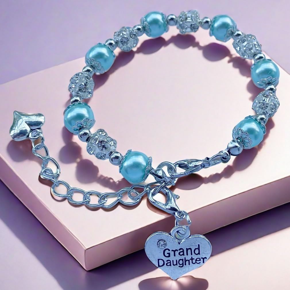 DOLON Blue Glass Pearl Color Crystal Granddaugther Bracelet Jewelry Wedding Bridal Birthday Christmas Holiday Gift