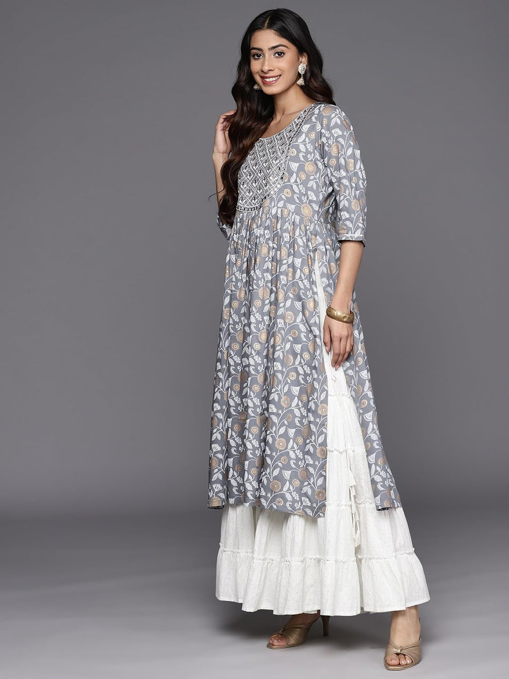Libas Womens Viscose Rayon Yoke Design A-Line Kurta (26454_Grey