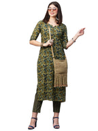 ANNI DESIGNER Womens Cotton Blend Printed Straight Kurta with Pant (Mangla Green_S_Green_Small)