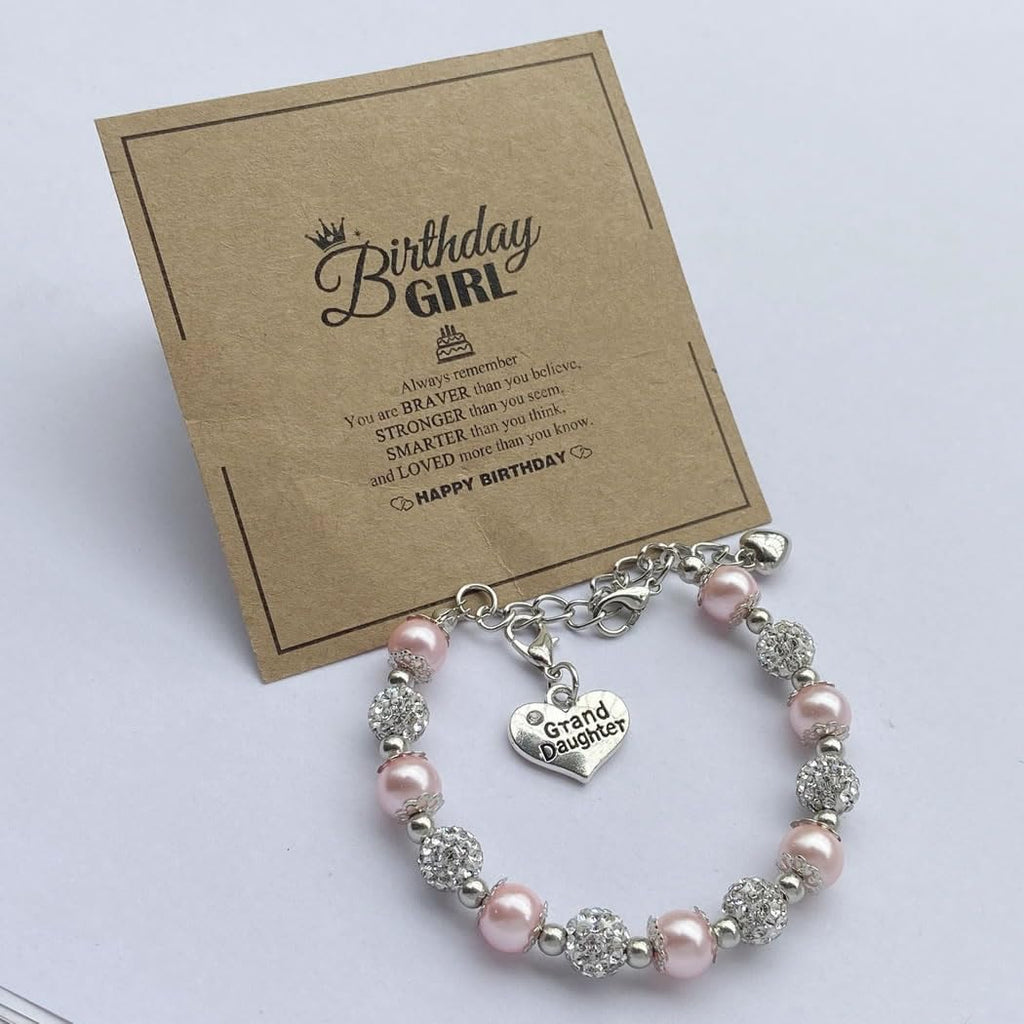 DOLON Pink with Violet Color Rhinestone Crystal Gift for Granddaughter Bracelet Jewelry Birthday Graduation Christmas