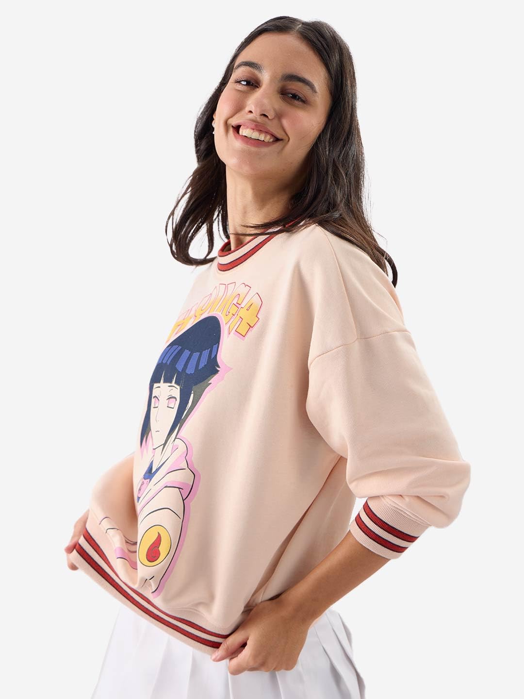 The Souled Store Official Naruto Originals: Hyuga Hinata Women and Girls Long Sleeves Round Neck Multicolor Graphic Printed Cott