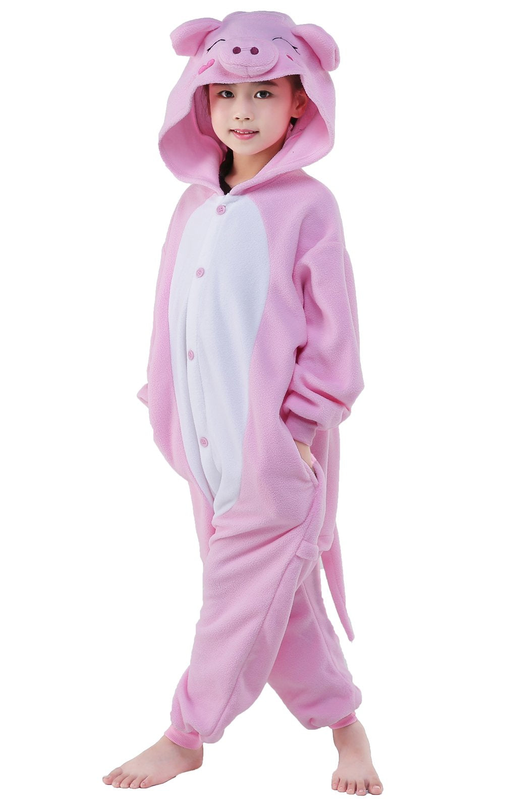 CANASOUR Pig Onesie Halloween Kids Cosplay Costume Girls Animal Unisex Outfuit Creature One Piece Hooded Farm Soft Pajamas Pink