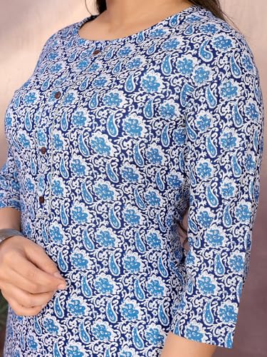 Rangita Blue Rayon Straight Printed Knee Length Kurti | Kurta For Women