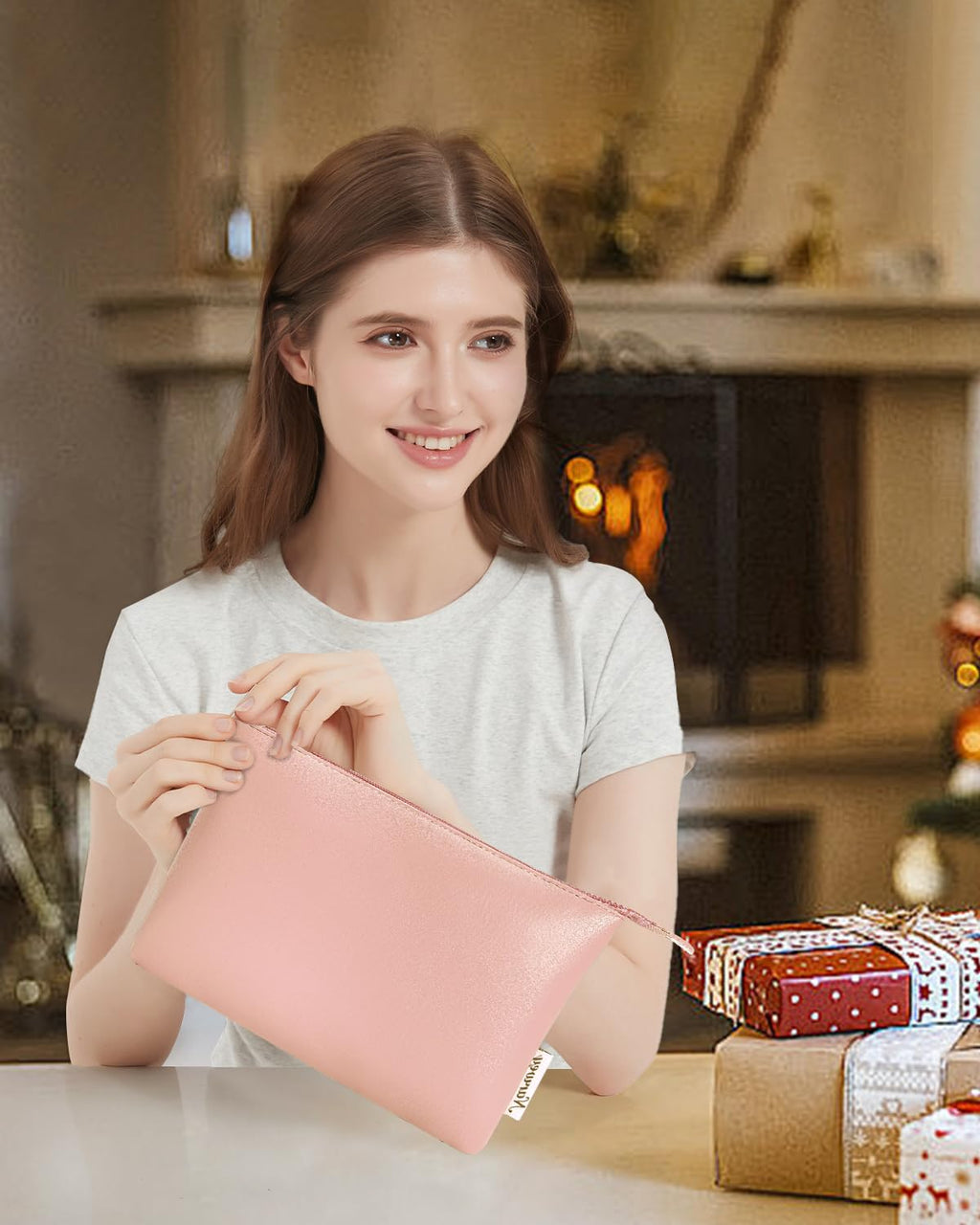 Narwey Small Makeup Bag for Purse Vegan Leather Travel Makeup Pouch Cosmetic Bag Zipper Pouch for Women