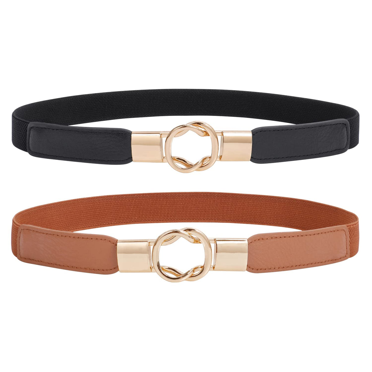 Women Skinny Stretchy Waist Belt For Dress Ladies Elastic Thin Belt Plus Size, EBlack+Brown, Suit For Waist Size 2532 25-32