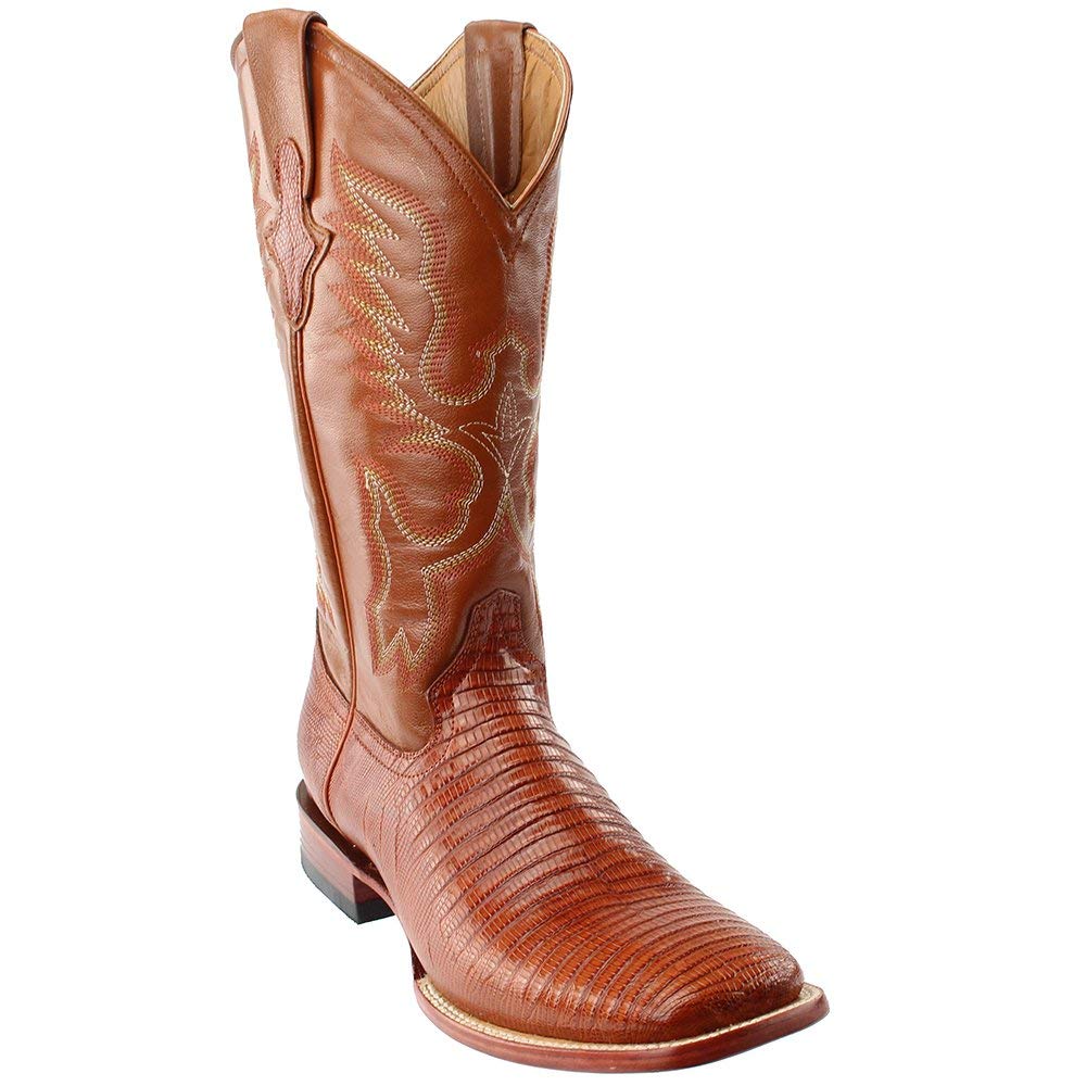 Ferrini 1119311090D Mens Genuine Teju Lizard Square Toe Boots- Peanut- 9D