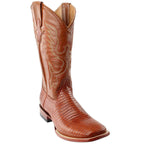 Ferrini 1119311090D Mens Genuine Teju Lizard Square Toe Boots- Peanut- 9D