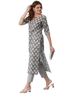 Gosriki Women'S Cotton Blend Printed Straight Kurta With Pant (Funnu Grey-Nw5-Gs_3Xl_Grey_Xxx-Large)