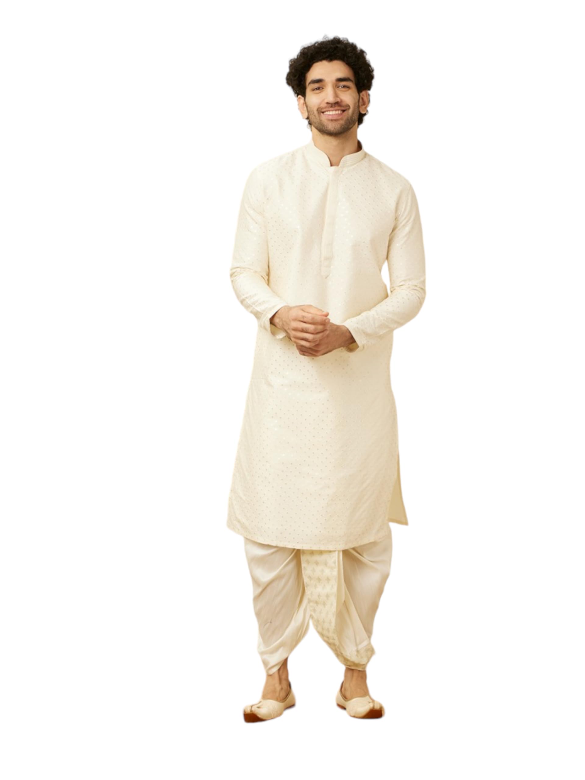 Manyavar Mens Cream Art Silk Dhoti
