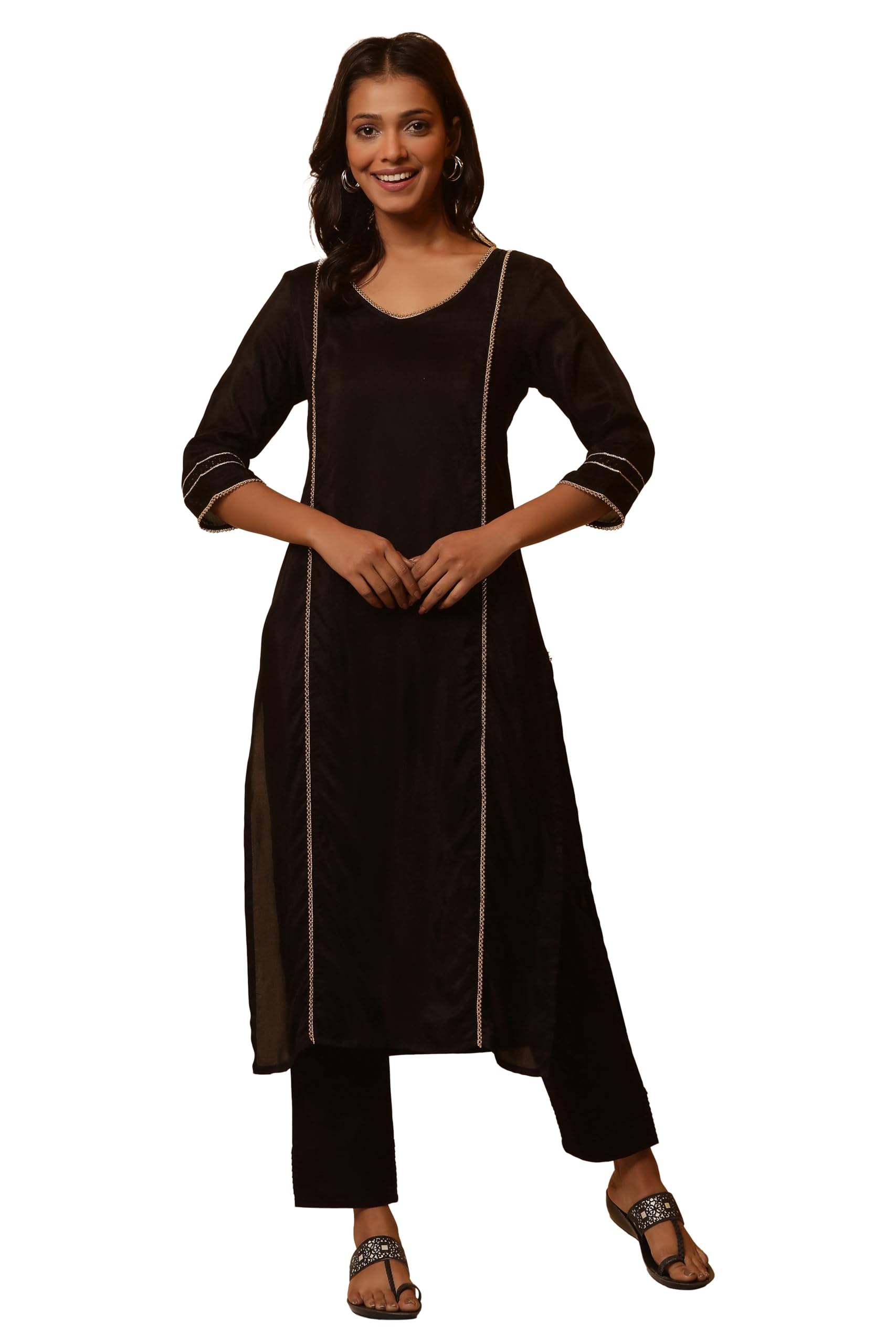 Aurelia Women Black Embellished Viscose Straight Kurta_24FEA15103_S