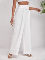 KOTTY Womens High Rise Viscose Rayon Relaxed Fit Korean Trousers Off White