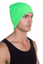 Top Level Beanie Men Women - Unisex Cuffed Plain Skull Knit Hat Cap, Neon Green
