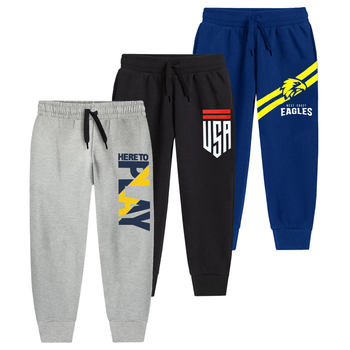 Trampoline Cotton Trackpants For Kids Pack Of 3 With Drawstrings & Ribbed Cuffs | Boys & Girls Joggers With Prints | Side Pocket 15-16