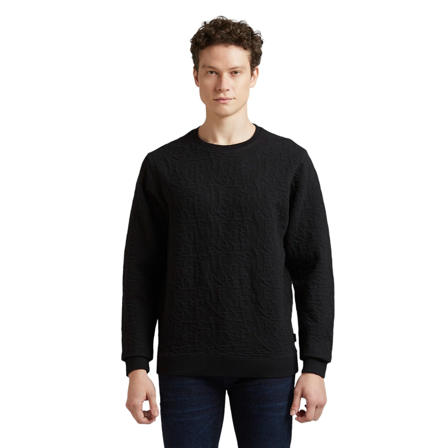 Pepe Jeans Black Self Design Full Sleeve Sweatshirt
