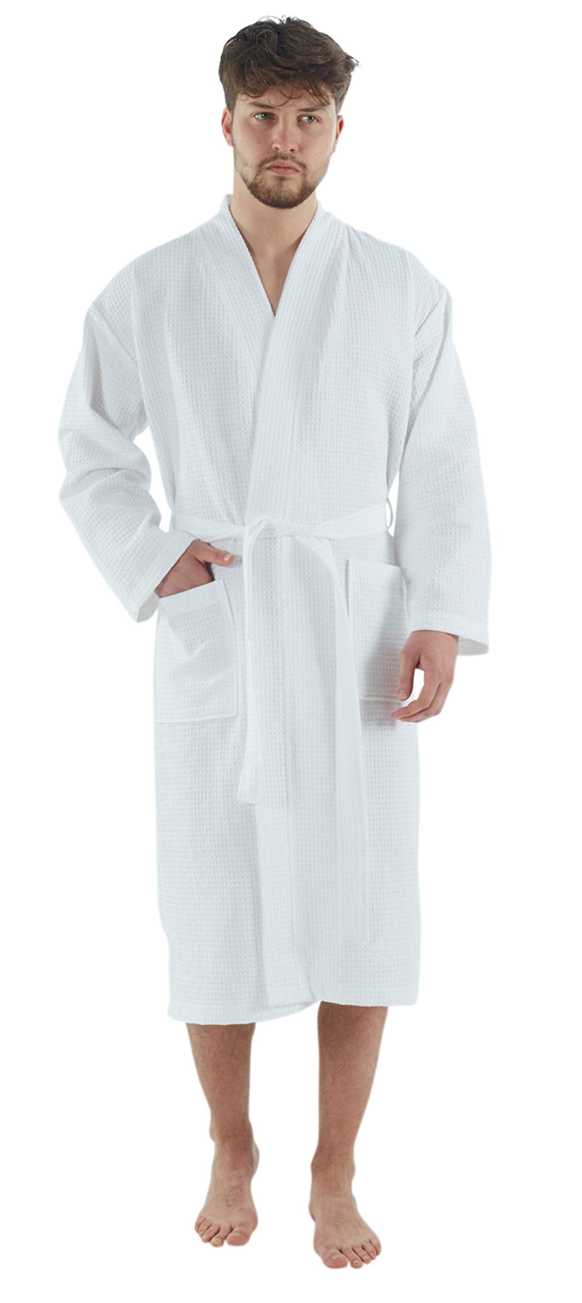 BAGNO MILANO Mens Waffle Robe - Lightweight Cotton Blend Waffle Bathrobe Men for Spa, Made in Turkey (Medium, White)