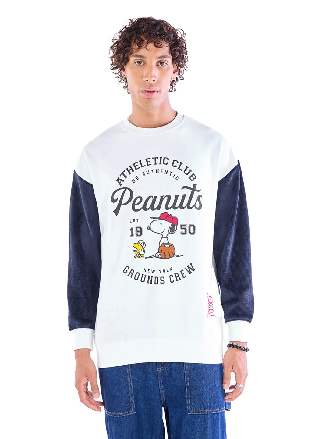 Bewakoof Heavy Duty 1.0 Official Peanuts Merchandise MenS Typography Oversized Fit Full Sleeve Round Neck Fleece Blend Sweatshir