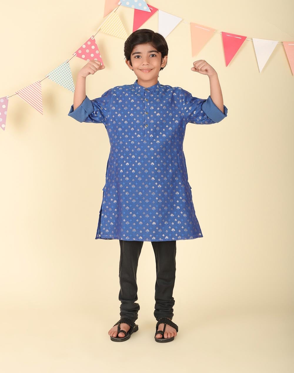 Fabindia Blue Cotton Silk Blend Woven Long Kurta