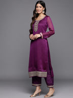 Libas Womens Printed Chiffon Straight Kurta With Trousers And Dupatta