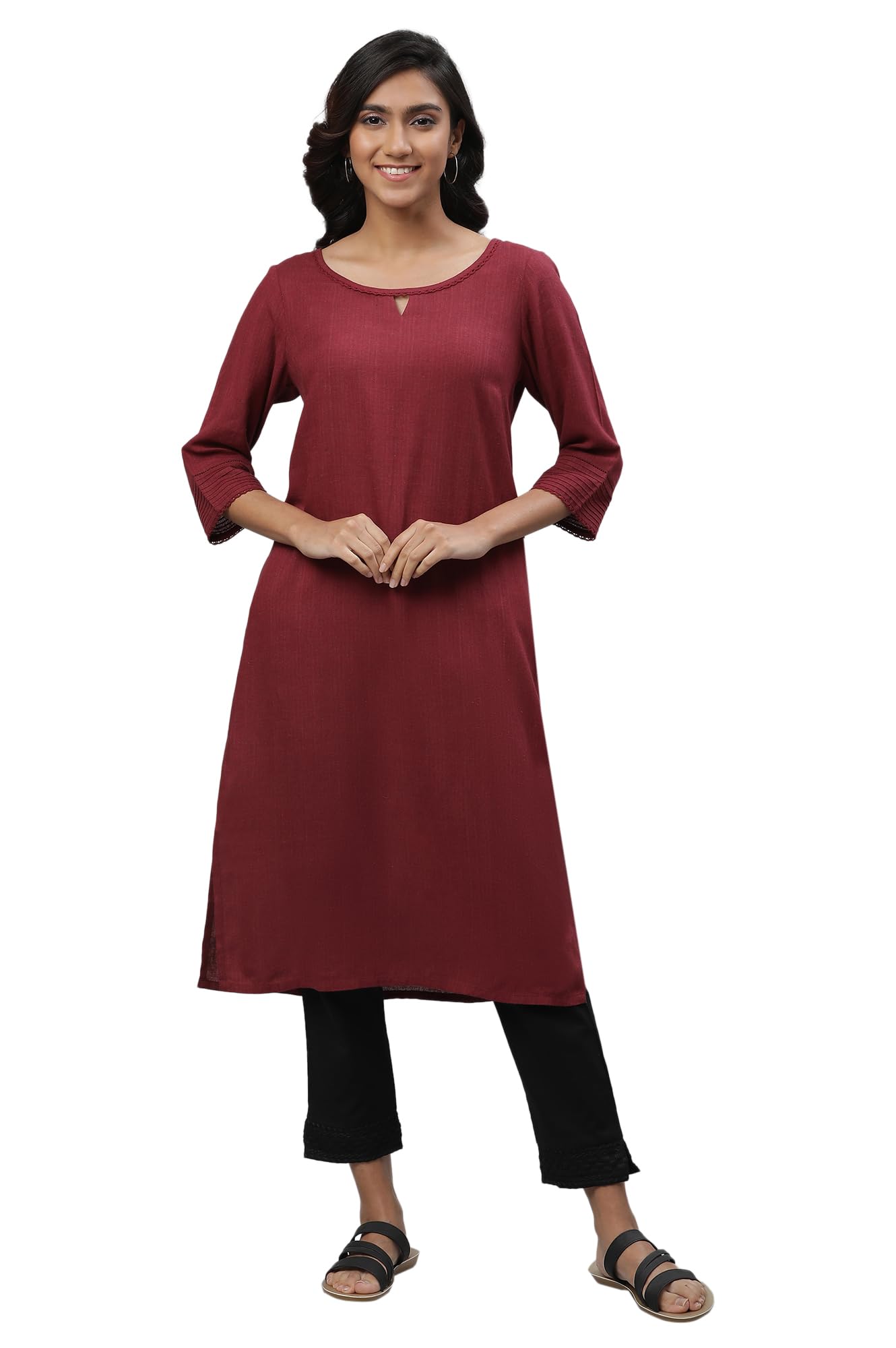 Aurelia WomenS Maroon Yarn Dyed Rayon Flax Kurta_23Aua12231-703672_M