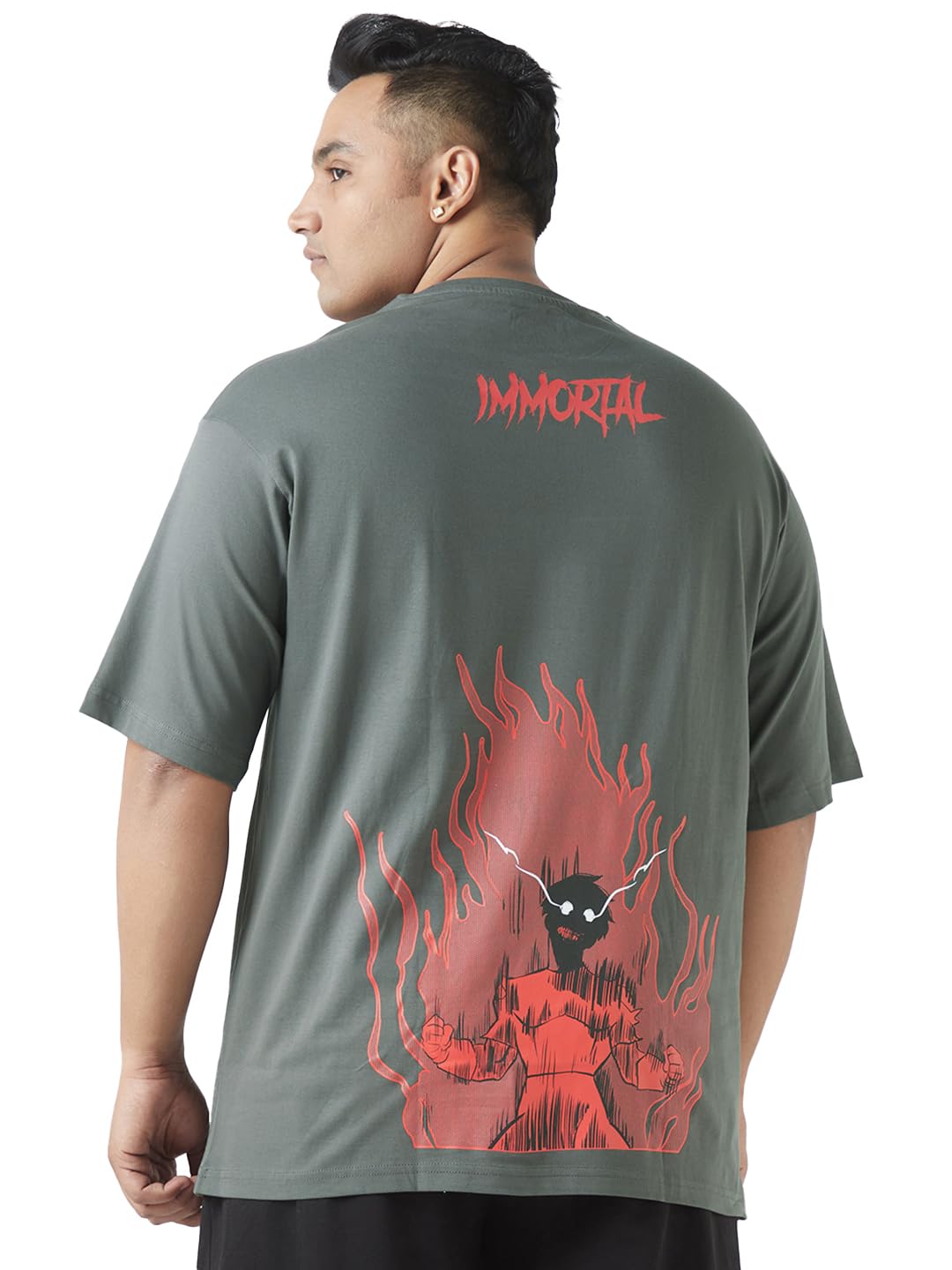 Bewakoof Plus Mens Graphic Print Oversized Fit Half Sleeve Round Neck Cotton Plus Size T-Shirt_647037_Grey_5XL