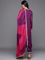 Libas Womens Printed Chiffon Straight Kurta With Trousers And Dupatta
