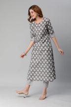ANNI DESIGNER Womens Cotton Blend Printed Straight Kurta with Pant (Funnu Grey-Nw_XXL_Grey_XX-Large)