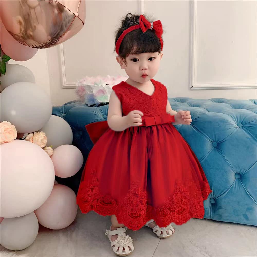 Baby Girl Ball Gown Dress Infant Birthday Party Christmas New Year Dresses Toddler Christmas (Red,6M)