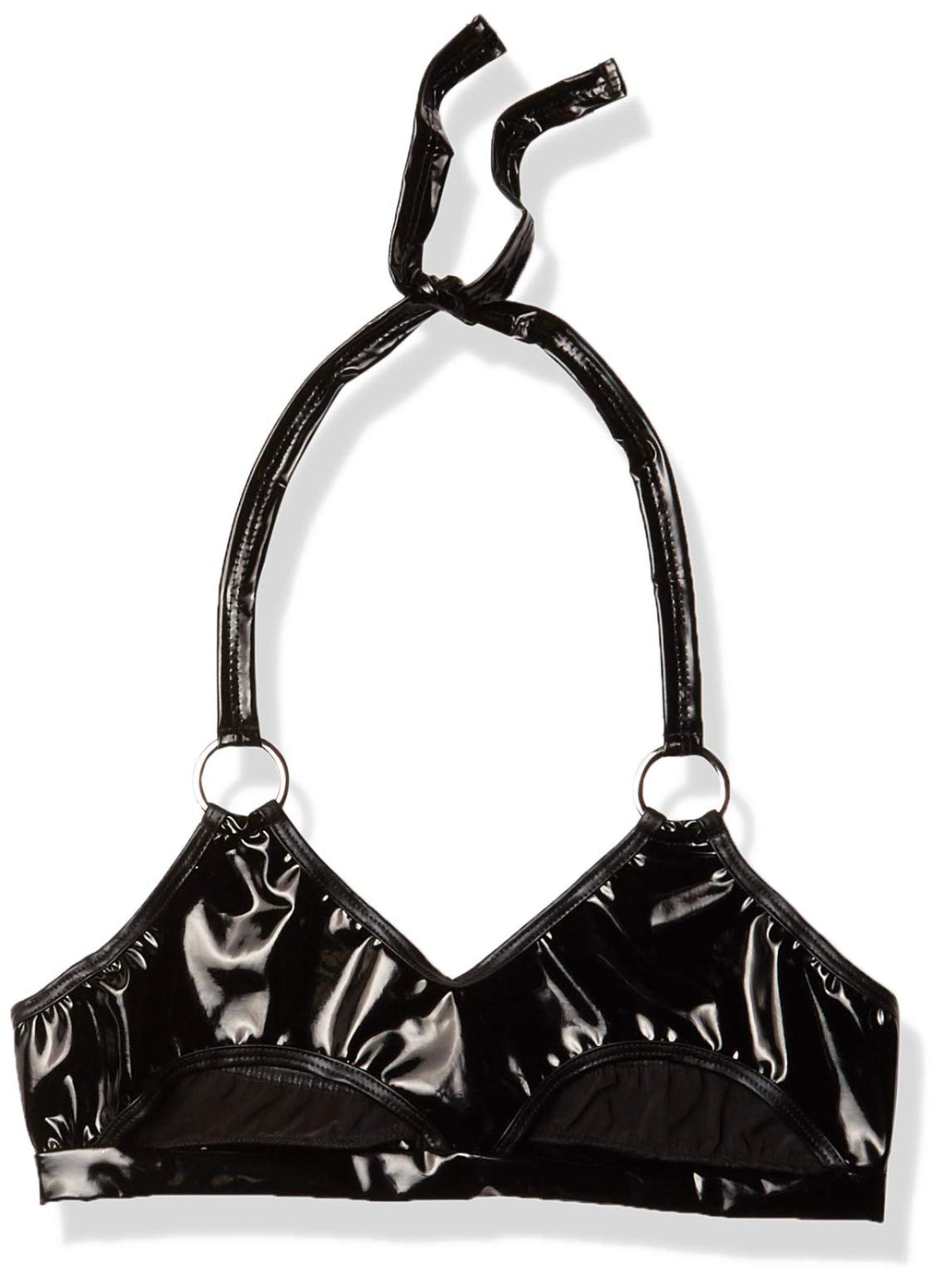 3885 - 1pc Latex Crop Top with Underboob Cutout & Ring Detail - Small / Black