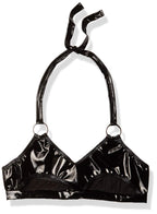 3885 - 1pc Latex Crop Top with Underboob Cutout & Ring Detail - Small / Black