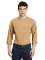 Turtle Men Slim Fit Solid Cotton Linen Brown Casual Shirt
